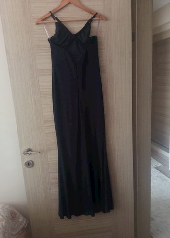 Siyah Drapeli Uzun V-Yaka Kadın Elbise - Görsel 2