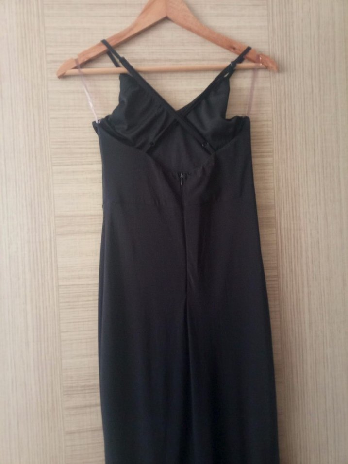 Siyah Drapeli Uzun V-Yaka Kadın Elbise - Görsel 3