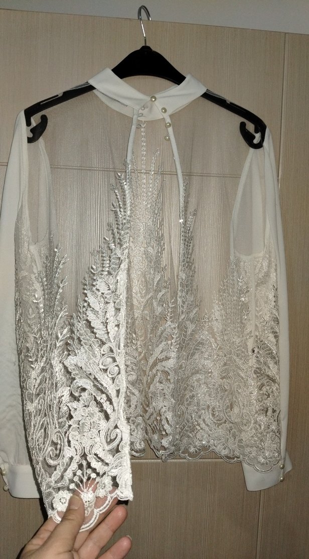 Gipürlü kolları krep abiye gömlek - Görsel 2