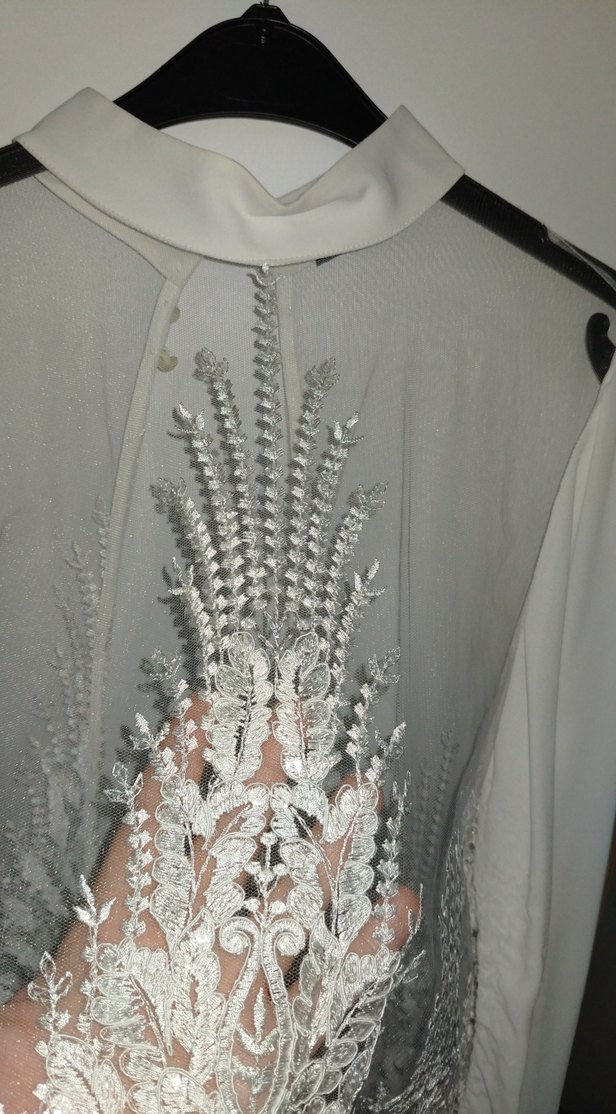 Gipürlü kolları krep abiye gömlek - Görsel 4