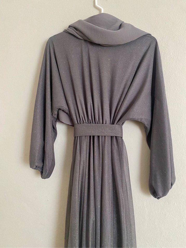 Gri Simli Tesettür Elbise - Görsel 2