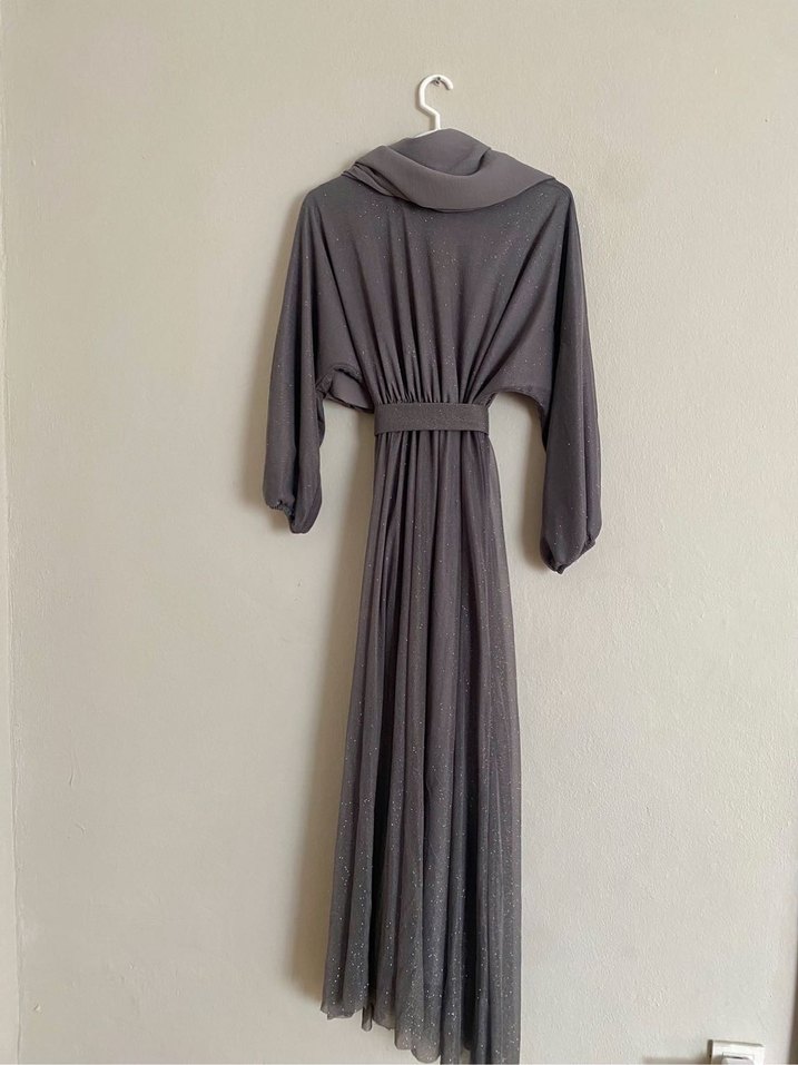 Gri Simli Tesettür Elbise - Görsel 3