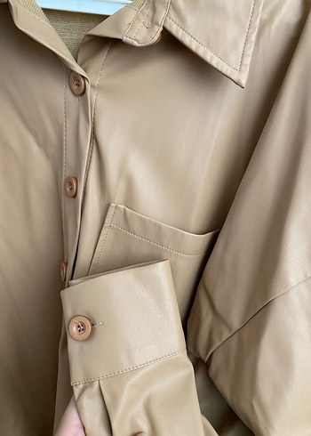 Bej Deri Kadın Gömlek - Görsel 3