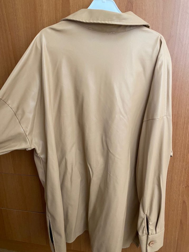 Bej Deri Kadın Gömlek - Görsel 2