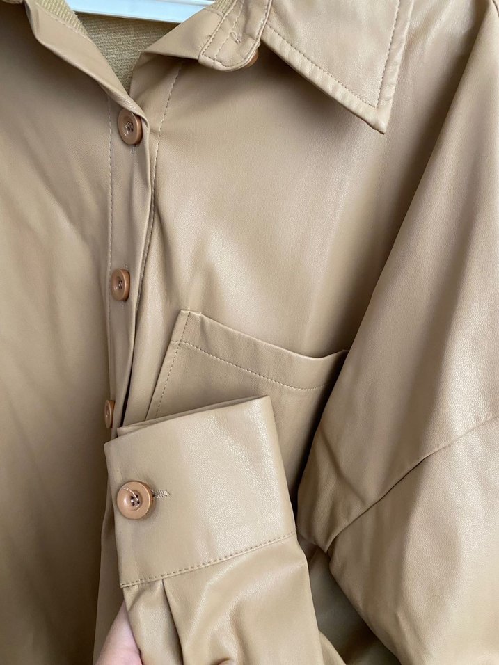 Bej Deri Kadın Gömlek - Görsel 3