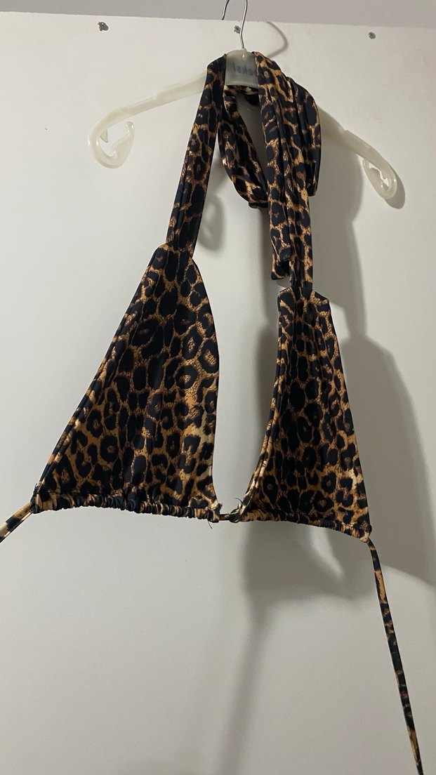 Leopar Desenli İpli Kadın Bikini Üstü - Görsel 3