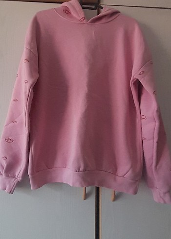 Diğer Pastel Pembe Kapusonlu Rahat Sweatshirt