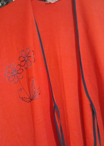 Nakışlı, Uzun, Kırmızı Kadın Sabahlık - Görsel 2