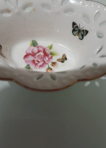 Vintage beyaz çiçek desenli porselen tabak - Görsel 3