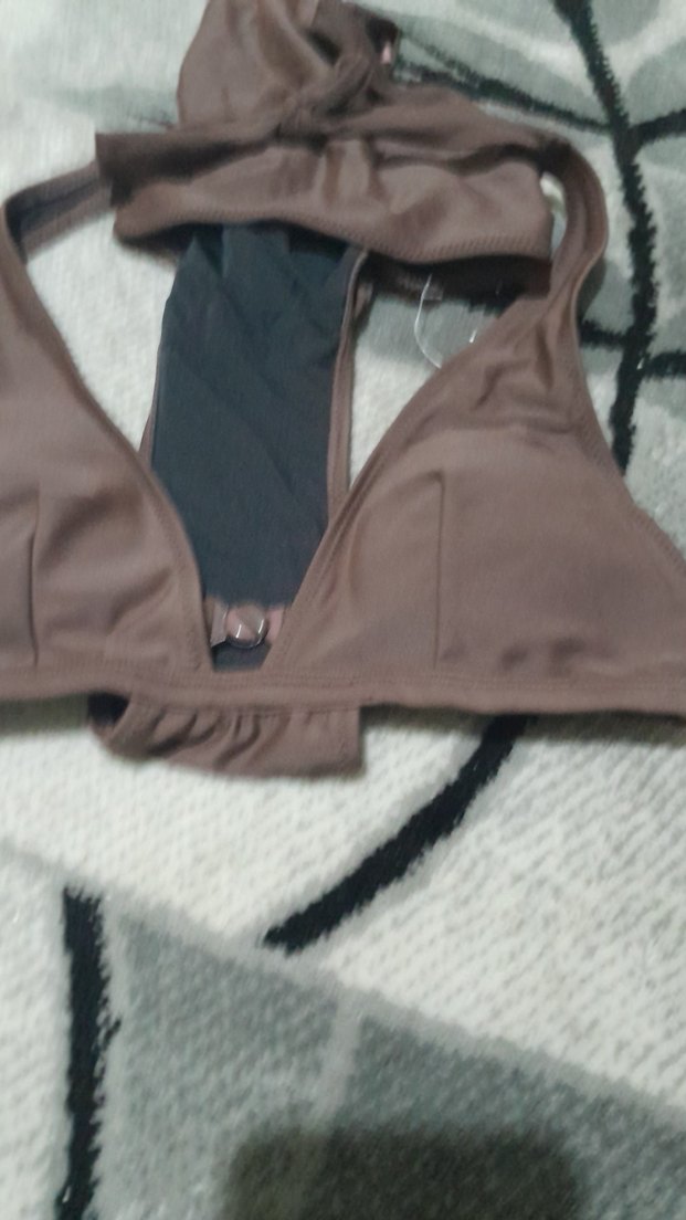 Kahverengi Drapeli Strappy Kadın Mayo - Görsel 2