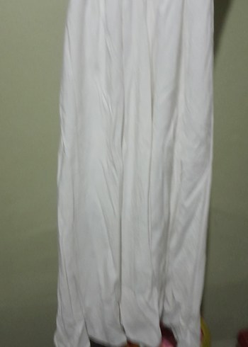 Beyaz Keten Askısız Uzun Elbise - Görsel 2