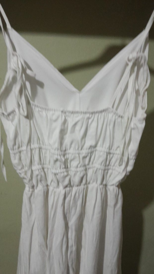 Beyaz Keten Askısız Uzun Elbise - Görsel 5