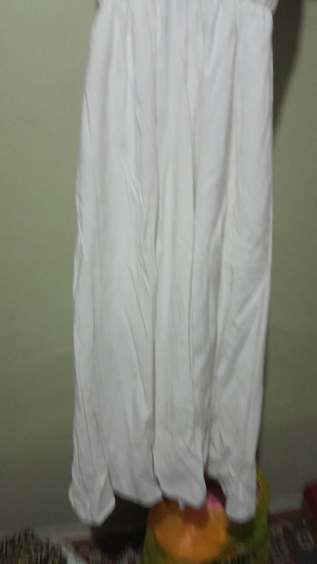 Beyaz Keten Askısız Uzun Elbise - Görsel 2