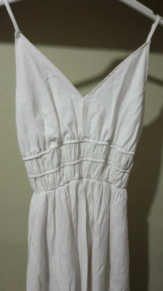 Beyaz Keten Askısız Uzun Elbise - Görsel 4