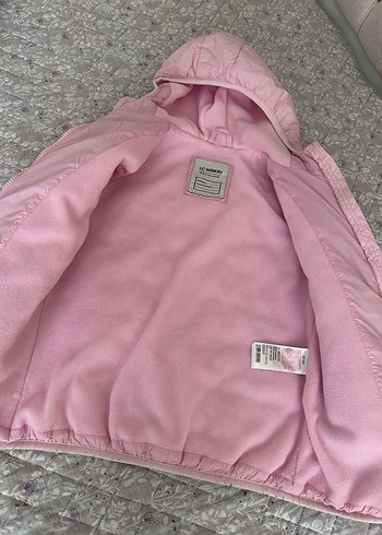 Kız çocuk için Kapüşonlu Pembe Mont - Görsel 4