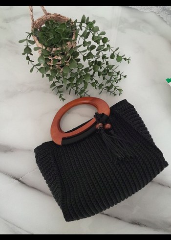 Diğer Püsküllü Siyah Örgü Kadın Çanta