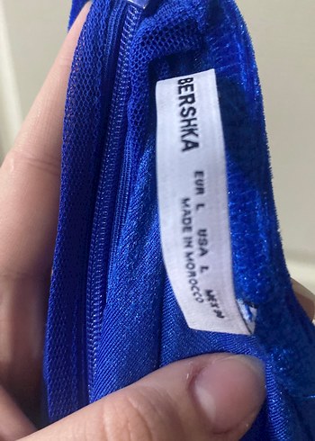 l Beden Parlak Mavi yırtmaçlı Uzun bershka Elbise