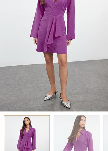 Kadın Mor Midi Salaş Uzun Kollu Elbise - Görsel 3