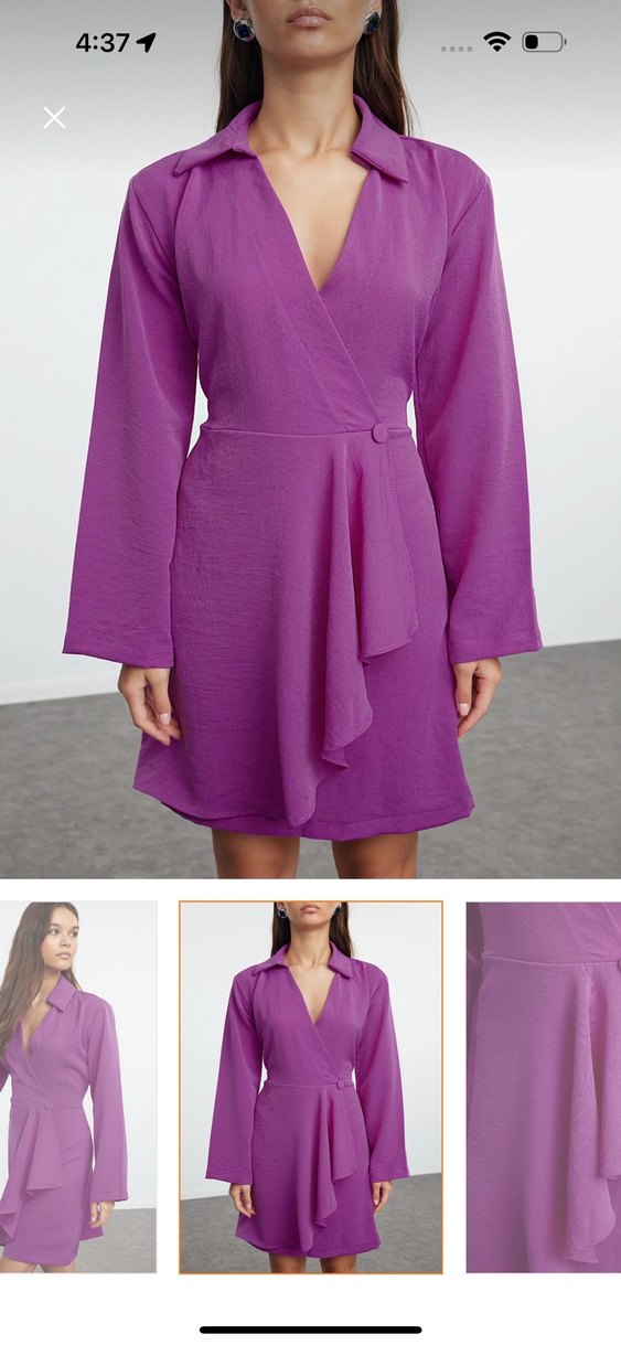 Kadın Mor Midi Salaş Uzun Kollu Elbise - Görsel 2