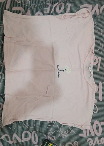 Pembe Kısa Kollu Pamuklu Tişört