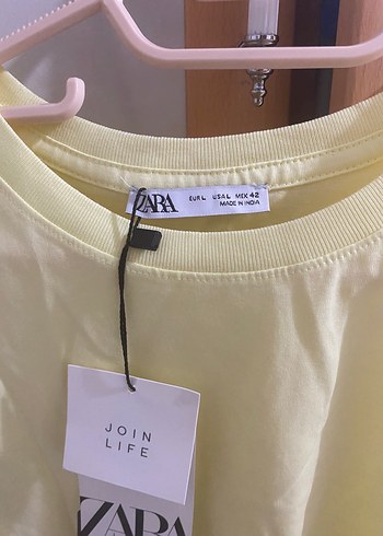 Zara Sarı Kısa Kollu Basic Tişört