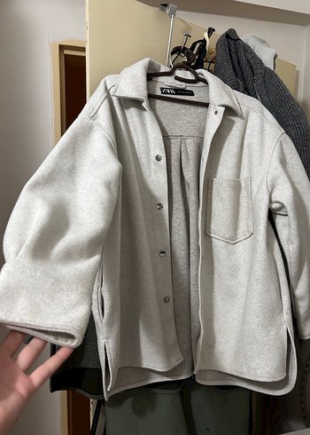 Kadın beyaz 
Midi Düğmeli Rahat Kaban - Görsel 5