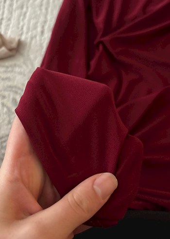 Bordo Yüksek Yakalı Hamile Bluzu - Görsel 3