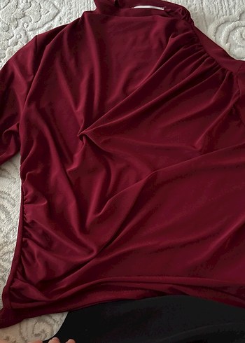 Bordo Yüksek Yakalı Hamile Bluzu - Görsel 2