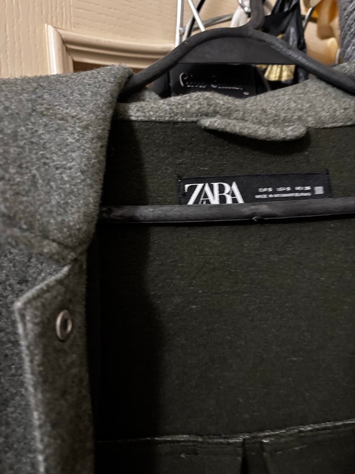 Düğmeli, gri, normal boy kadın yün ceket - Görsel 2