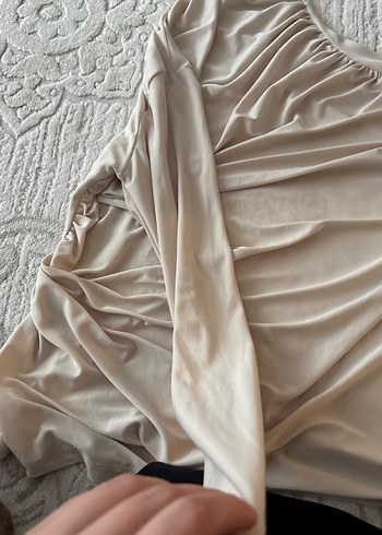 Bej Drapeli Keten Kadın Bluz - Görsel 2