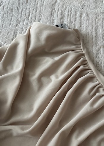 Bej Drapeli Keten Kadın Bluz - Görsel 3