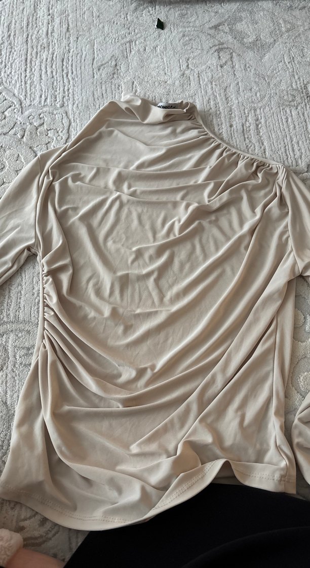 Bej Drapeli Keten Kadın Bluz - Görsel 5