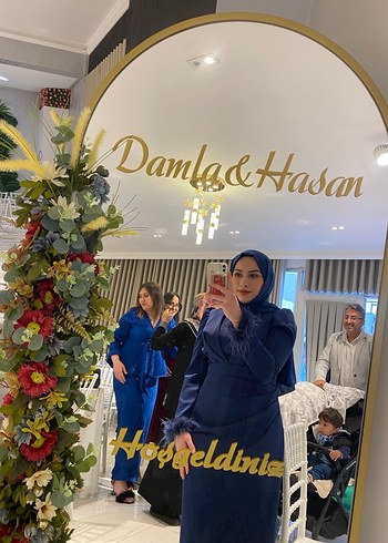 Drapeli Lacivert Uzun Kol Henna Elbise - Görsel 4