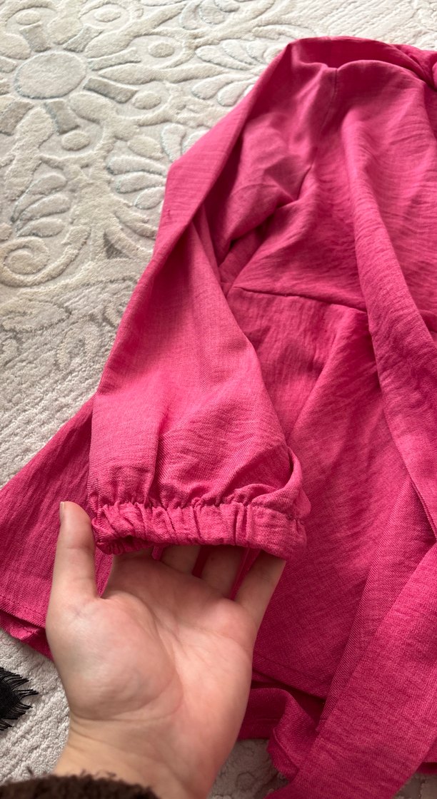 Pembe Düğmeli Keten Kadın Gömlek - Görsel 3