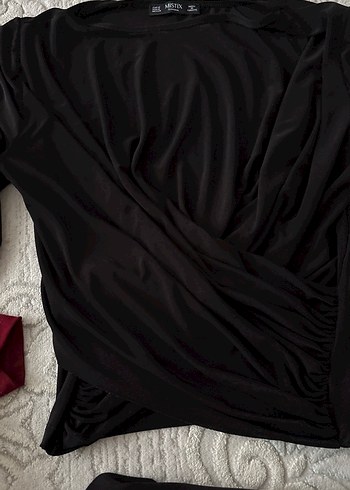 Siyah Drapeli V Yaka Uzun Kollu Bluz - Görsel 3