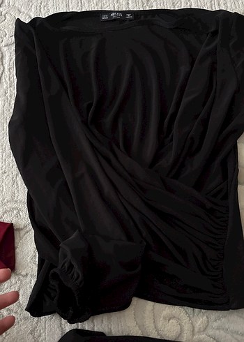 Siyah Drapeli V Yaka Uzun Kollu Bluz - Görsel 4