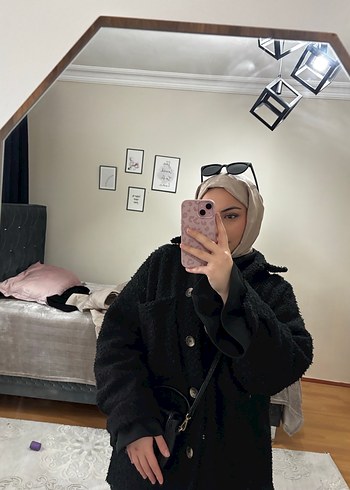 Siyah Midi Boy Düz Kadın Kaban - Görsel 2