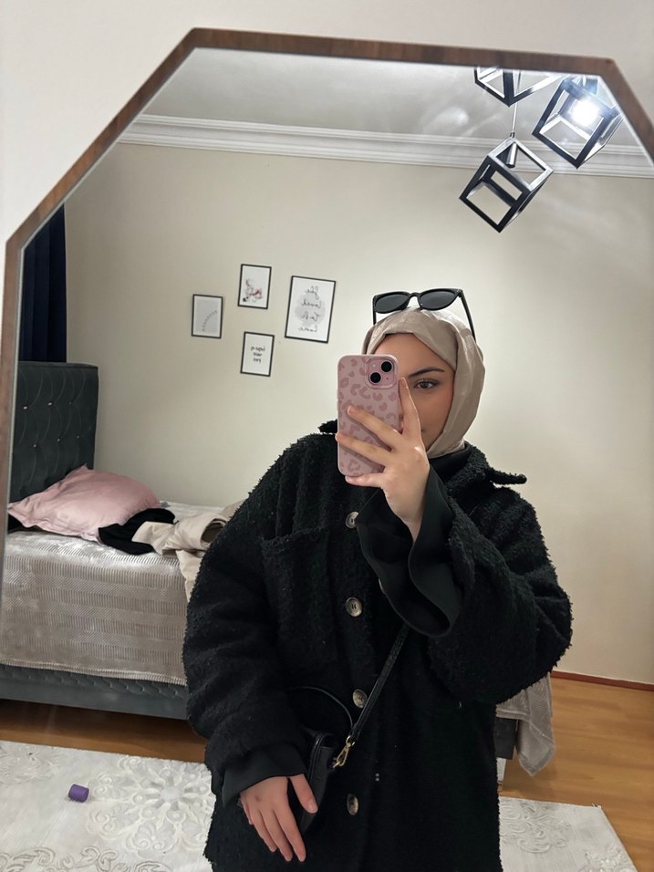 Siyah Midi Boy Düz Kadın Kaban - Görsel 2