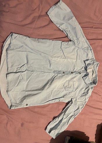 Denim Düğmeli Uzun Kollu Gömlek