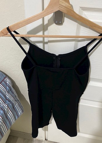 Siyah İnce Askılı Fermuarlı Kadın Tulum - Görsel 3