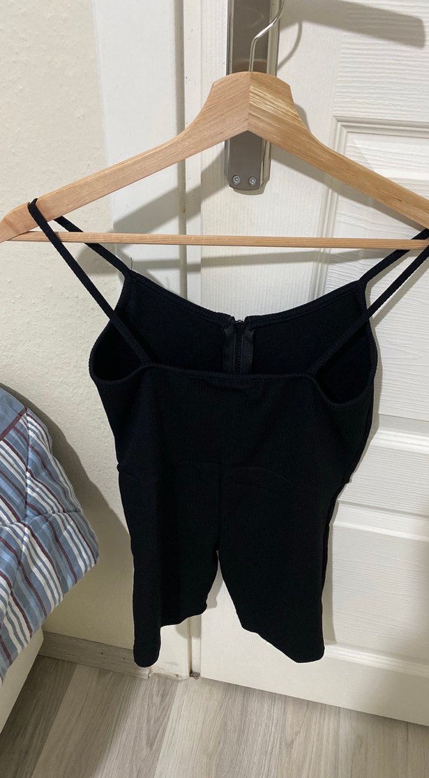 Siyah İnce Askılı Fermuarlı Kadın Tulum - Görsel 3