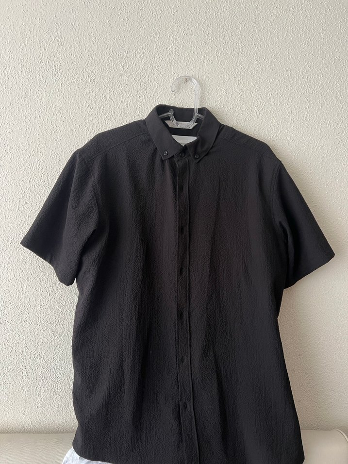 Erkek Siyah  Kısa Kollu Gömlek - Görsel 2