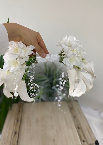 Beden beyaz Renk Beyaz Fiyonk Detaylı Bohem Gelin Aksesuarı