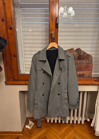 Gri Erkek Düğmeli Midi Kaban - Görsel 2