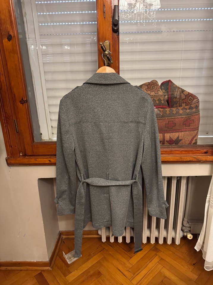 Gri Erkek Düğmeli Midi Kaban - Görsel 4