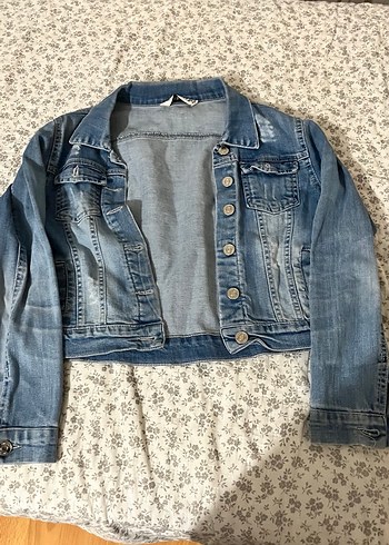 Düğmeli Gri Mavi Kadın Denim Ceket