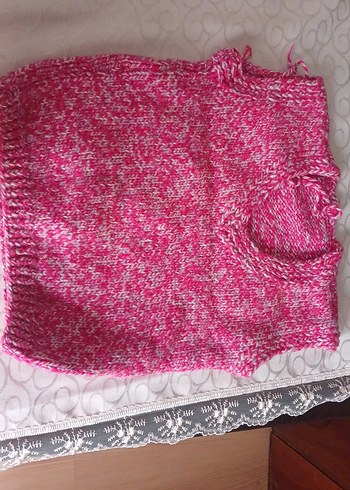 Kız Çocuk Kapüşonlu Örgü Panço - Görsel 2