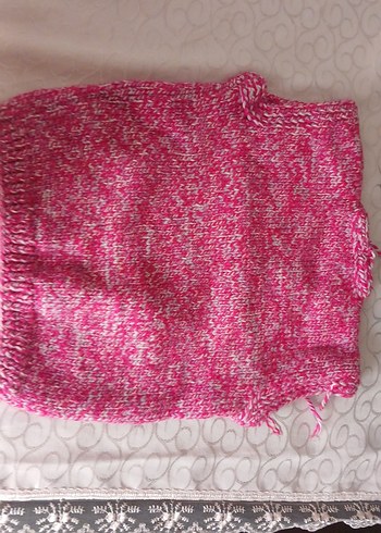 Kız Çocuk Kapüşonlu Örgü Panço - Görsel 4