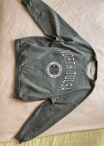 Gri Baskılı Kadın Sweatshirt