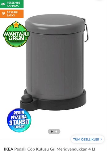 IKEA Gri Pedallı Çöp Kutusu 4 Litre